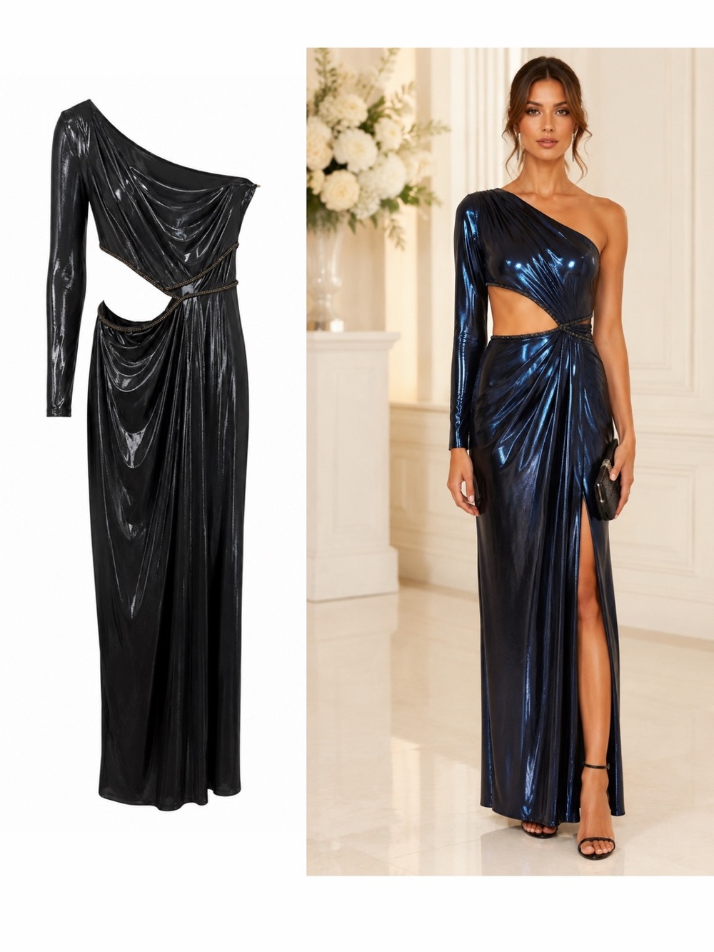 Marchesa Notte Midnight Gown One Shoulder Cutout Beaded 4 Black Tie Wedding NWT
